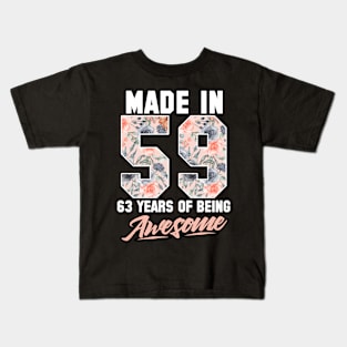 Made in 1959 63 years of being awesome 63rd Birthday Flowers Kids T-Shirt